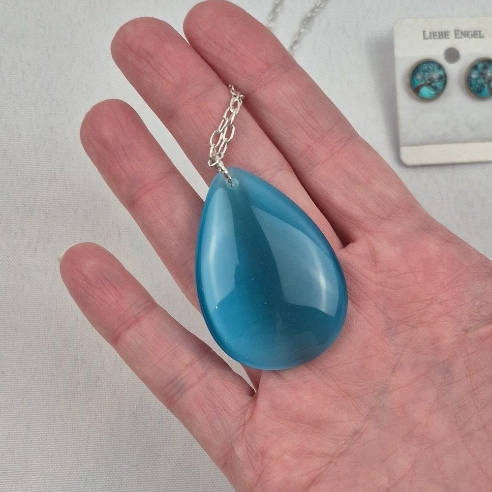 Blue Boho Jewelry Lot Necklace Earrings Rings Dolphin Bear Dog Animal Set‎ - Picture 15 of 16